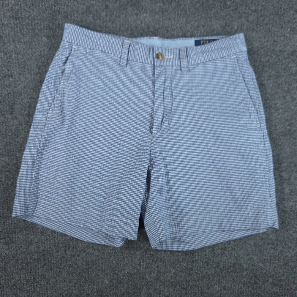 Polo Ralph Lauren Mens 29 (FIT 30) Blue White Gingham Stretch Classic Fit Shorts